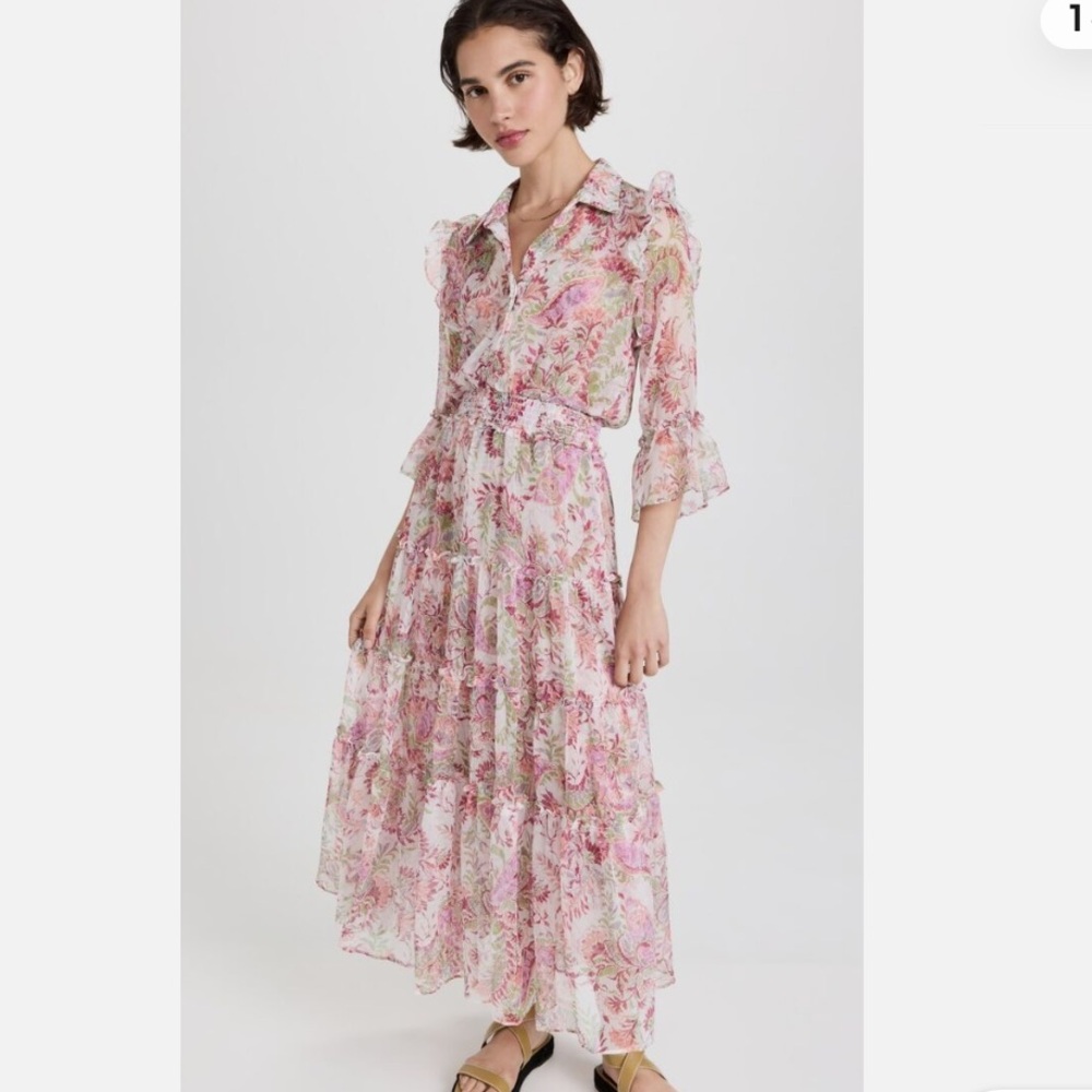 MISA LOS ANGELES Pamelina Chiffon Tiered Maxi Dress Paisley XS